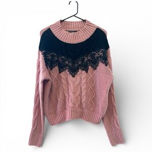 7th Avenue Knit Lace Accent Sweater - Pink and Black Size Large